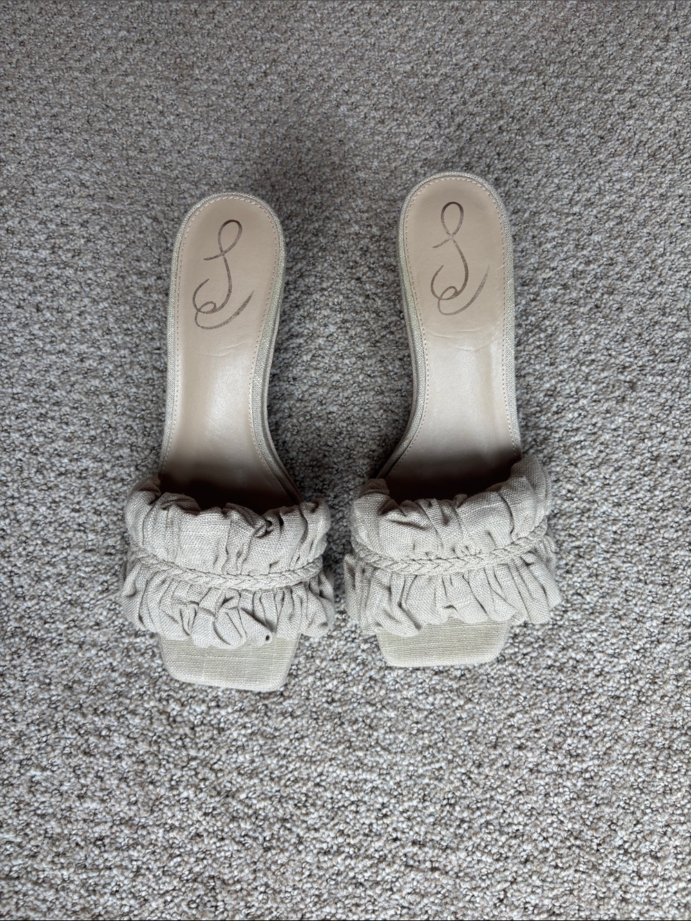 Sam Edelman Ruched Open-Toe Slide Sandals in Light Taupe